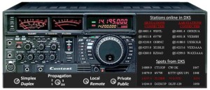 Figure 5:  Using the radio's front panel, whether a real radio or a PC screen, you can spin the dial on a virtual or real band but also command a remotely controlled radio. A propagation switch is set to desired band conditions where 1 simulates tough 160m conditions and the DX position opens 20m for solid 48-hour two-way contacts. A simplex / duplex switch is needed since many traditional operators may prefer talking in turns (simplex). A mode switch between public and private may serve the purpose as well.